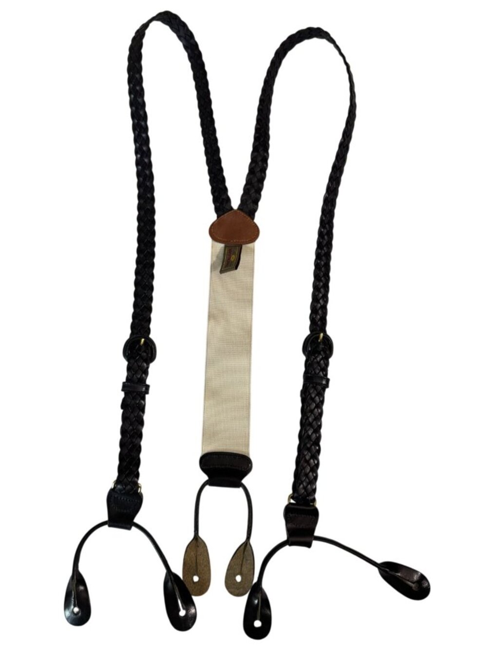 Trafalgar Braided Leather Suspenders Beige & Brown Adjustable Braces - Like New